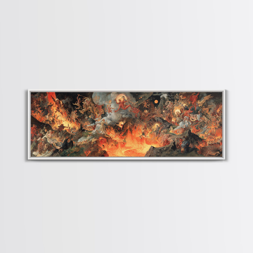 The Volcanic Demon Festival, Dark Renaissance Art, Extra Wide Wall Art, Gothic Horror Wall Art, Canvas Print, Halloween Wall Art