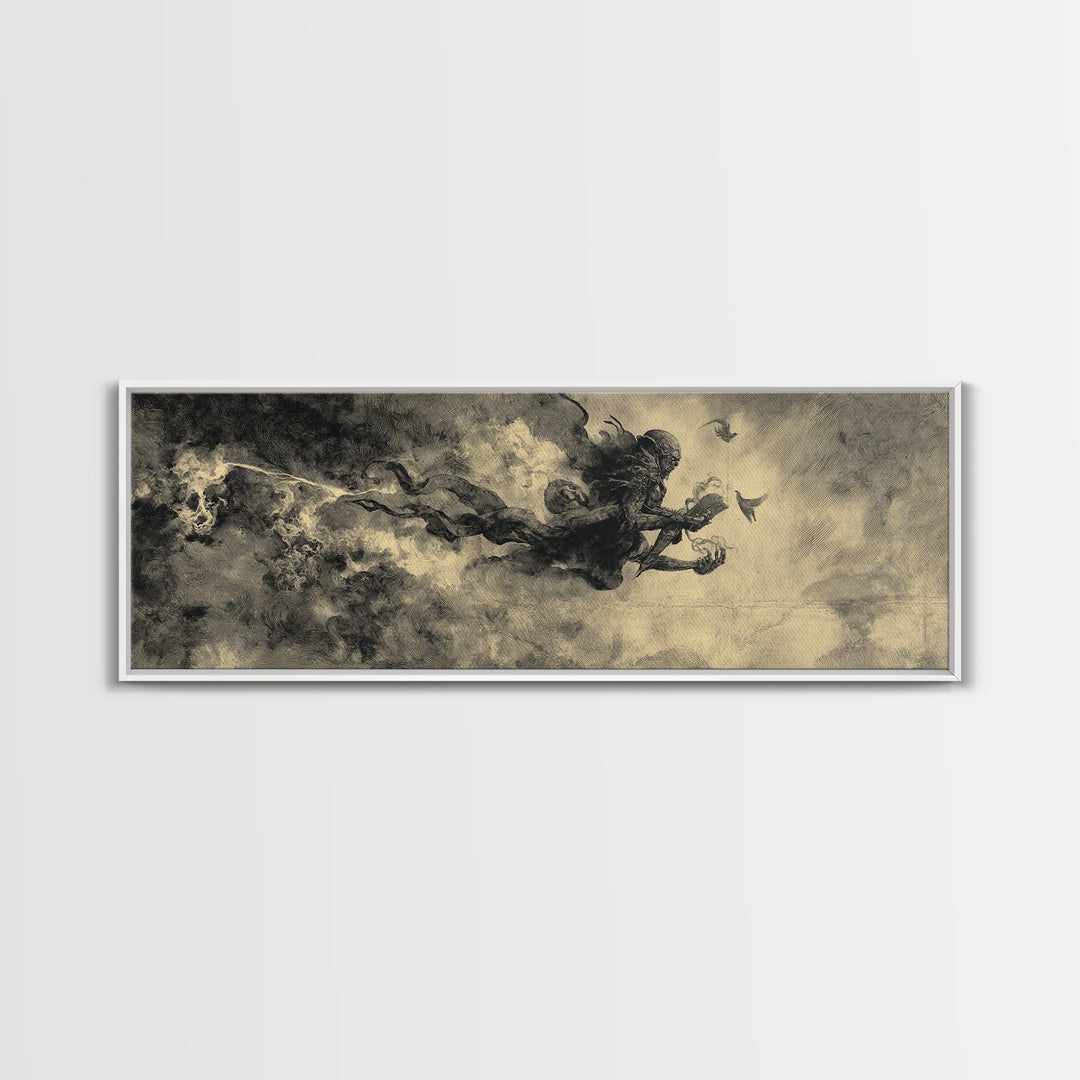 The Volcanic Demon Festival, Symbolist Dream Art, Extra Wide Wall Art, Dark Halloween Decor, Canvas Print, Halloween Wall Art