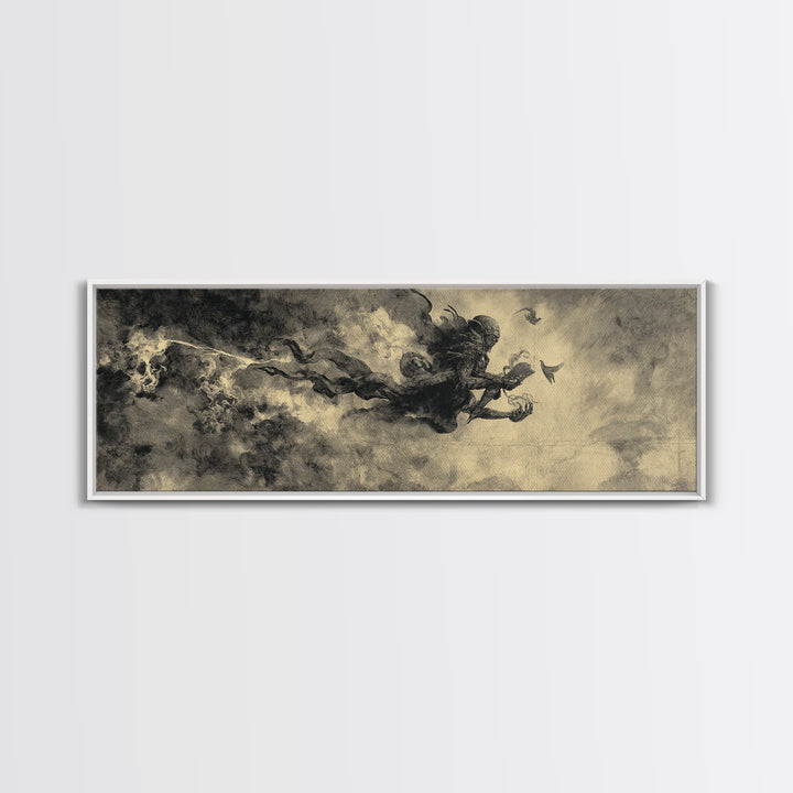 The Volcanic Demon Festival, Symbolist Dream Art, Extra Wide Wall Art, Dark Halloween Decor, Canvas Print, Halloween Wall Art