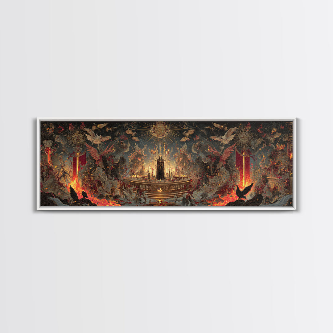 The Volcanic Demon Festival, Ornate Symbolist Art, Extra Wide Wall Art, Dark Halloween Decor, Canvas Print, Halloween Wall Art