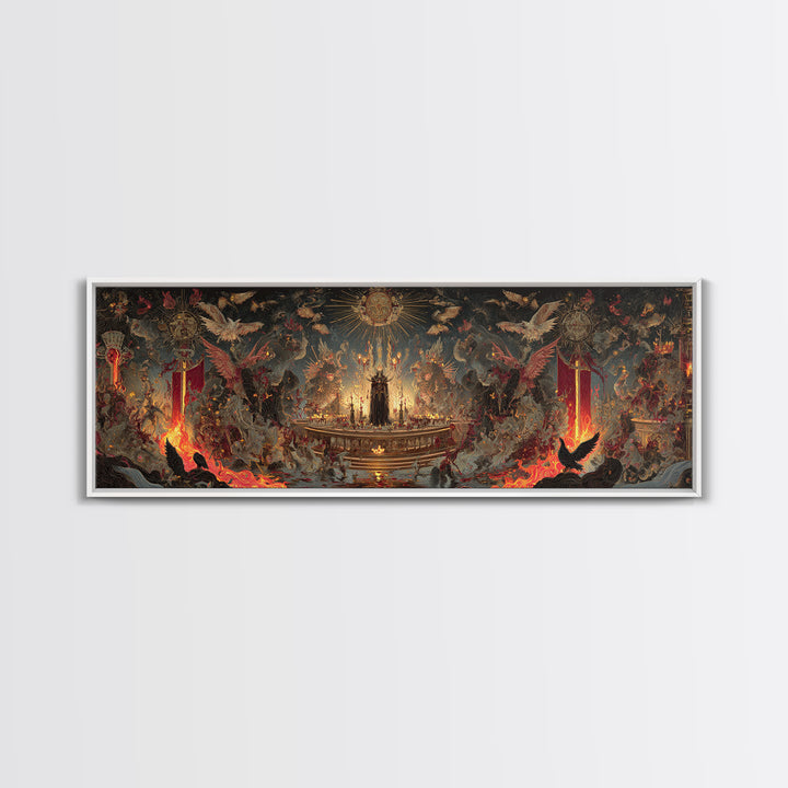 The Volcanic Demon Festival, Ornate Symbolist Art, Extra Wide Wall Art, Dark Halloween Decor, Canvas Print, Halloween Wall Art