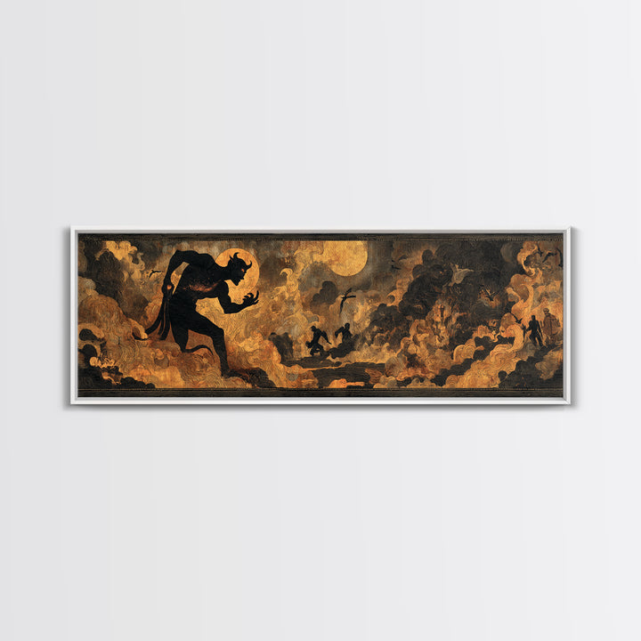 The Volcanic Demon Festival, Dark Symbolist Art, Extra Wide Wall Art, Gothic Horror Wall Art, Framed Canvas Print