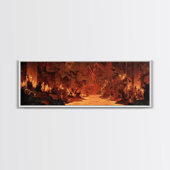 The Volcanic Demon Festival, Expressionist Gothic Art, Extra Wide Wall Art, Dark Fantasy Wall Art, Framed Canvas Print, Halloween Wall Art