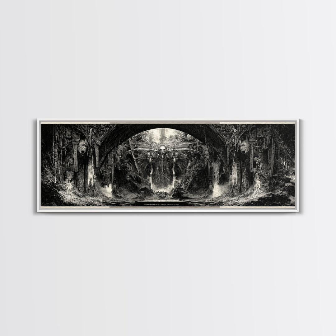 The Volcanic Demon Festival, Biomechanical Horror Art, Extra Wide Wall Art, Gothic Horror Wall Art, Framed Canvas Print, Halloween Wall Art