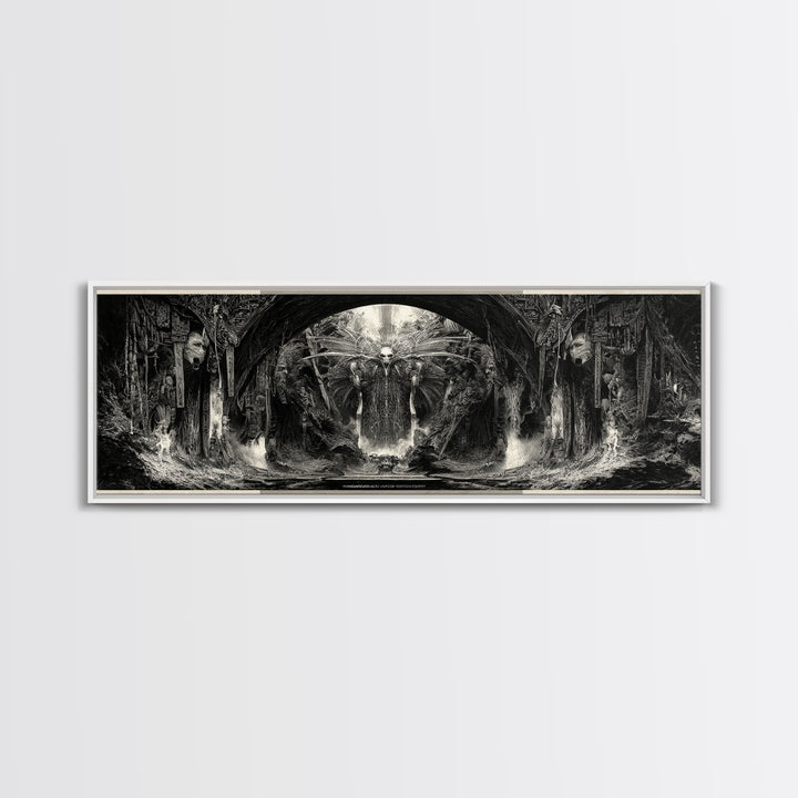 The Volcanic Demon Festival, Biomechanical Horror Art, Extra Wide Wall Art, Gothic Horror Wall Art, Framed Canvas Print, Halloween Wall Art