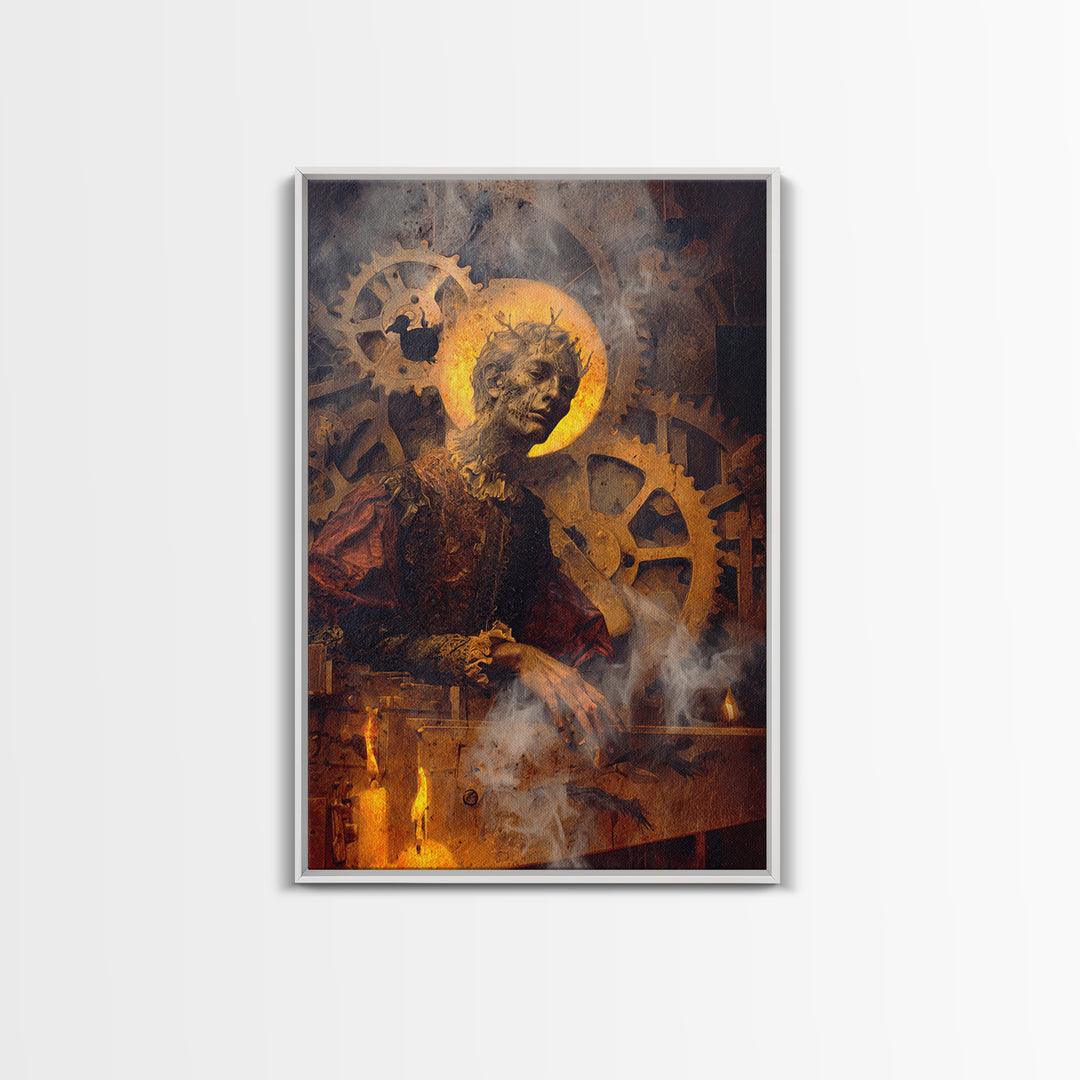 The Clockwork Haunted House, Dark Renaissance Art, Vertical Wall Art, Dark Fantasy Wall Art, Framed Canvas Print, Halloween Decor