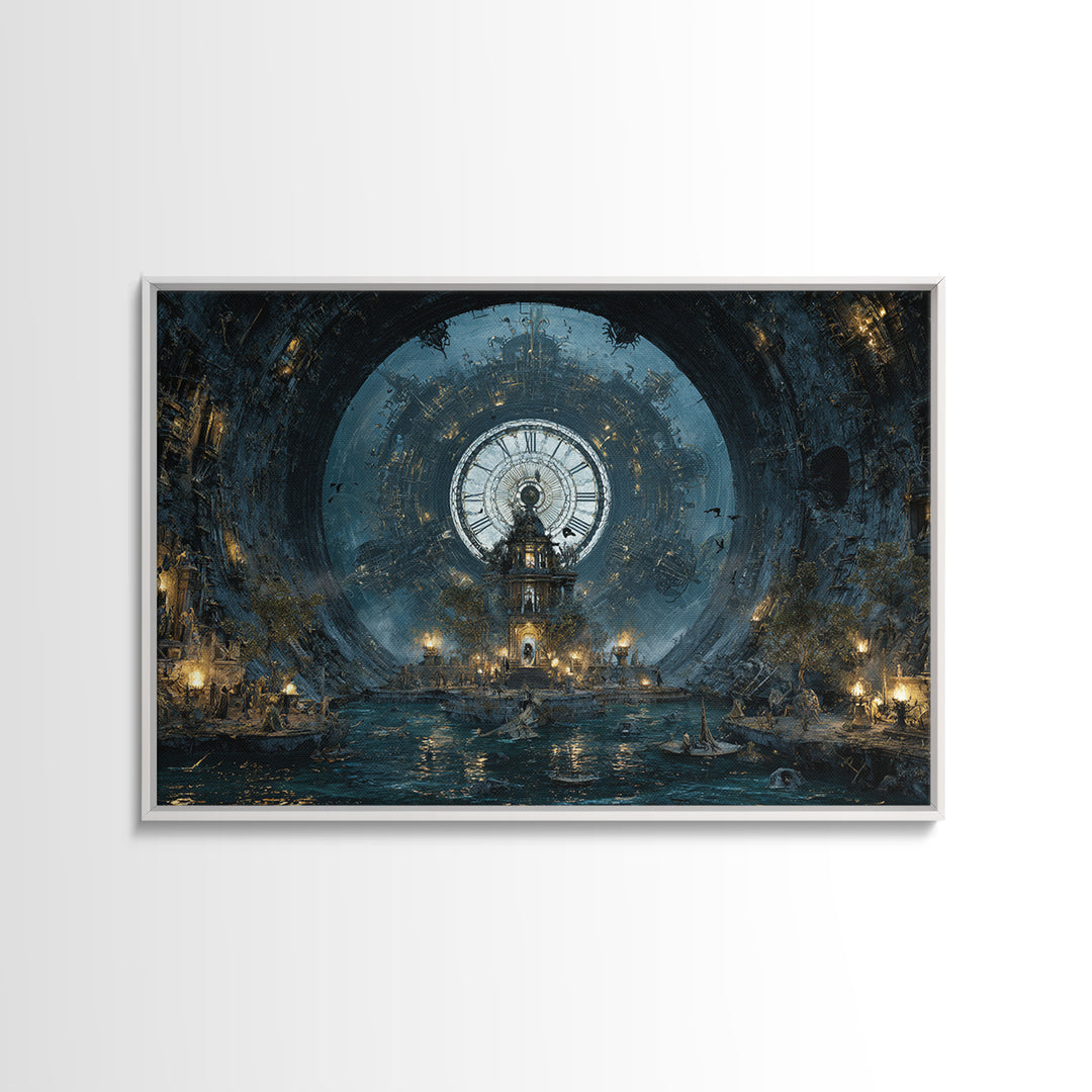 The Clockwork Haunted House, Symbolist Gothic Landscape, Landscape Wall Art, Gothic Horror Wall Art, Framed Canvas Print, Spooky Wall Decor
