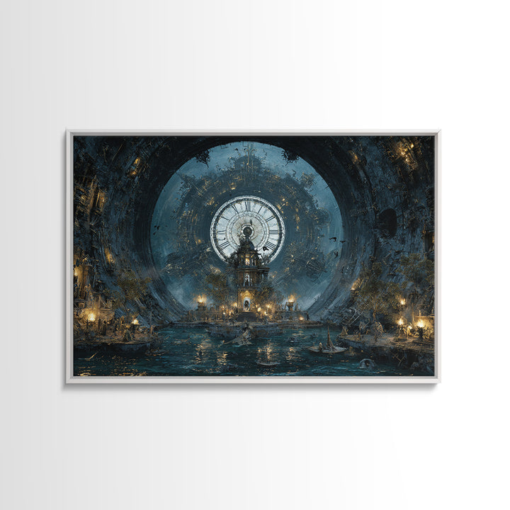 The Clockwork Haunted House, Symbolist Gothic Landscape, Landscape Wall Art, Gothic Horror Wall Art, Framed Canvas Print, Spooky Wall Decor