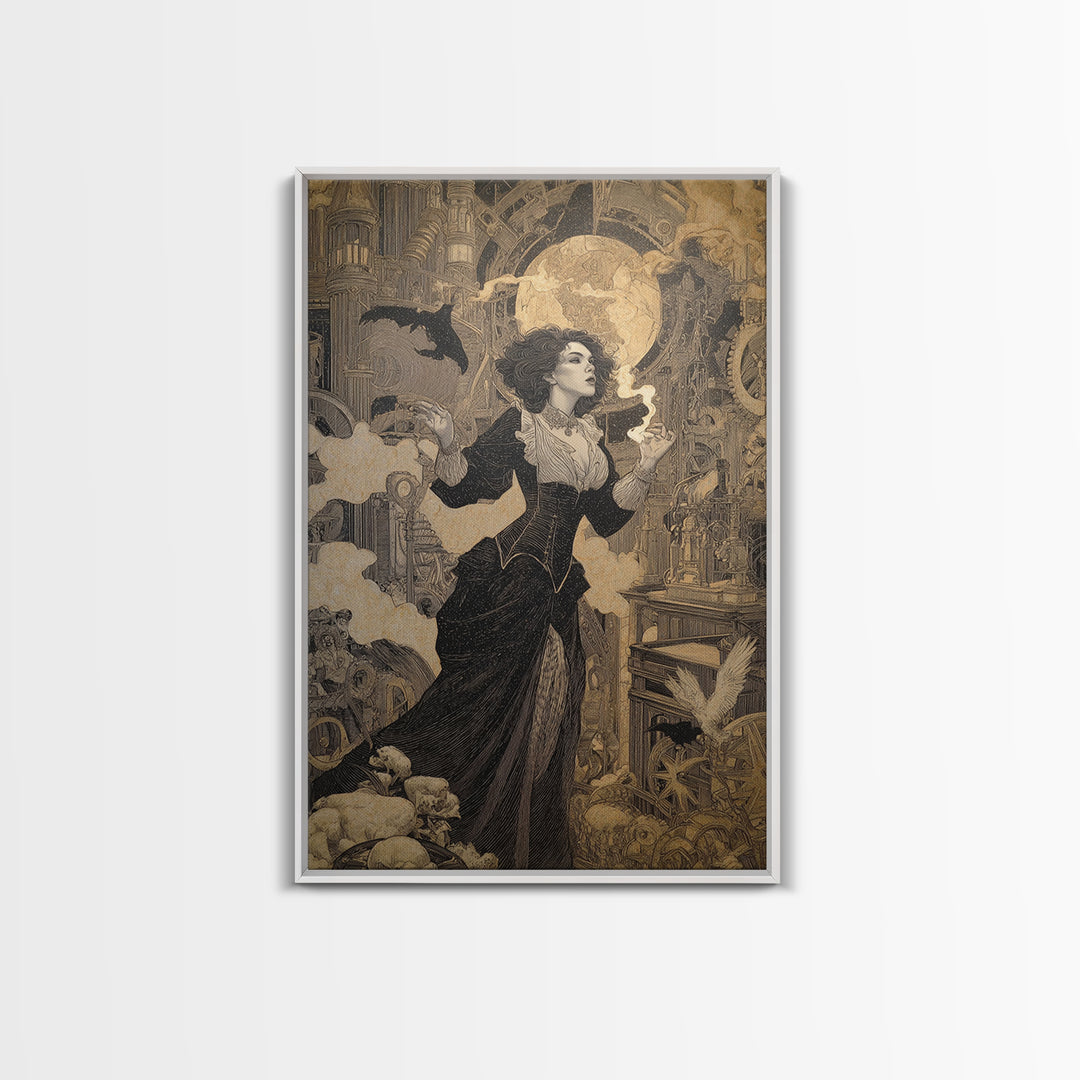 The Clockwork Haunted House, Symbolist Death Art, Vertical Wall Art, Gothic Horror Wall Art, Framed Canvas Print, Halloween Wall Art