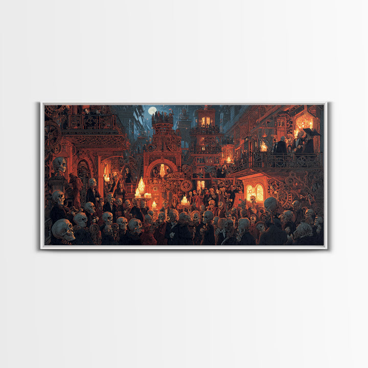 The Clockwork Haunted House, Grotesque Carnival Art, Wide Panoramic Art, Gothic Horror Wall Art, Canvas Print, Halloween Wall Art