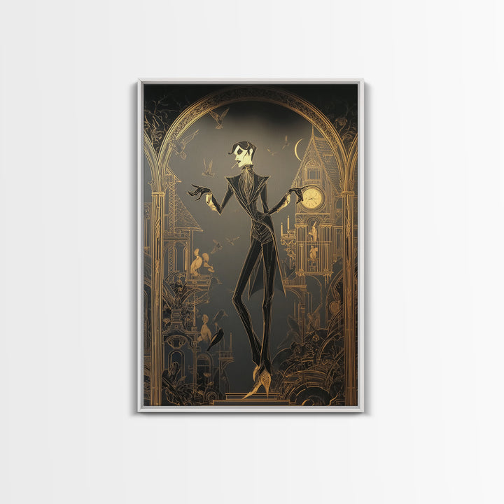 The Clockwork Haunted House, Decadent Line Art, Vertical Wall Art, Gothic Horror Wall Art, Framed Canvas Print