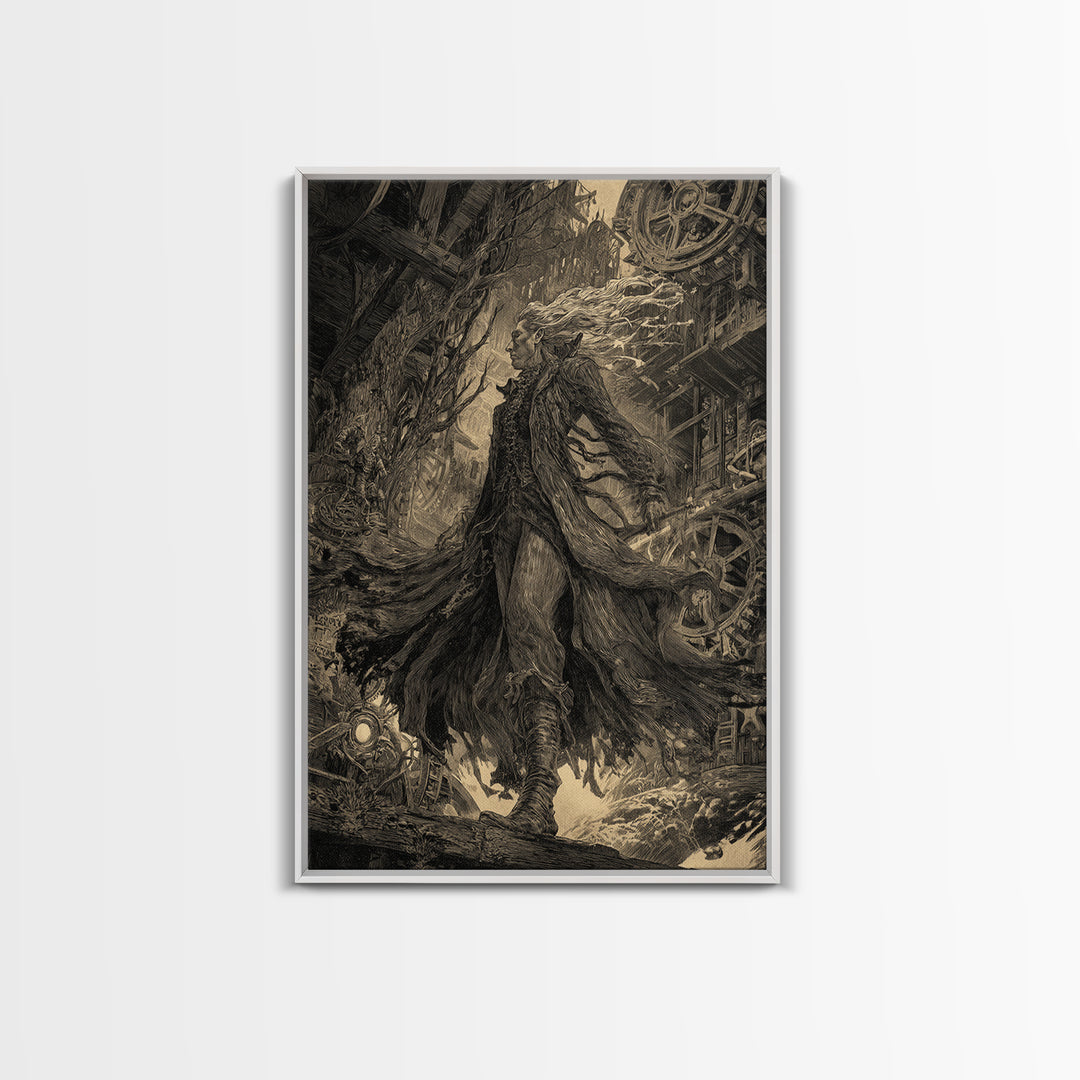 The Clockwork Haunted House, Gothic Storybook Art, Vertical Wall Art, Gothic Horror Wall Art, Canvas Print, Halloween Wall Art