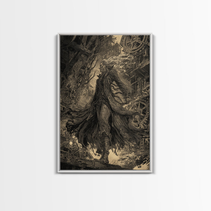 The Clockwork Haunted House, Gothic Storybook Art, Vertical Wall Art, Gothic Horror Wall Art, Canvas Print, Halloween Wall Art