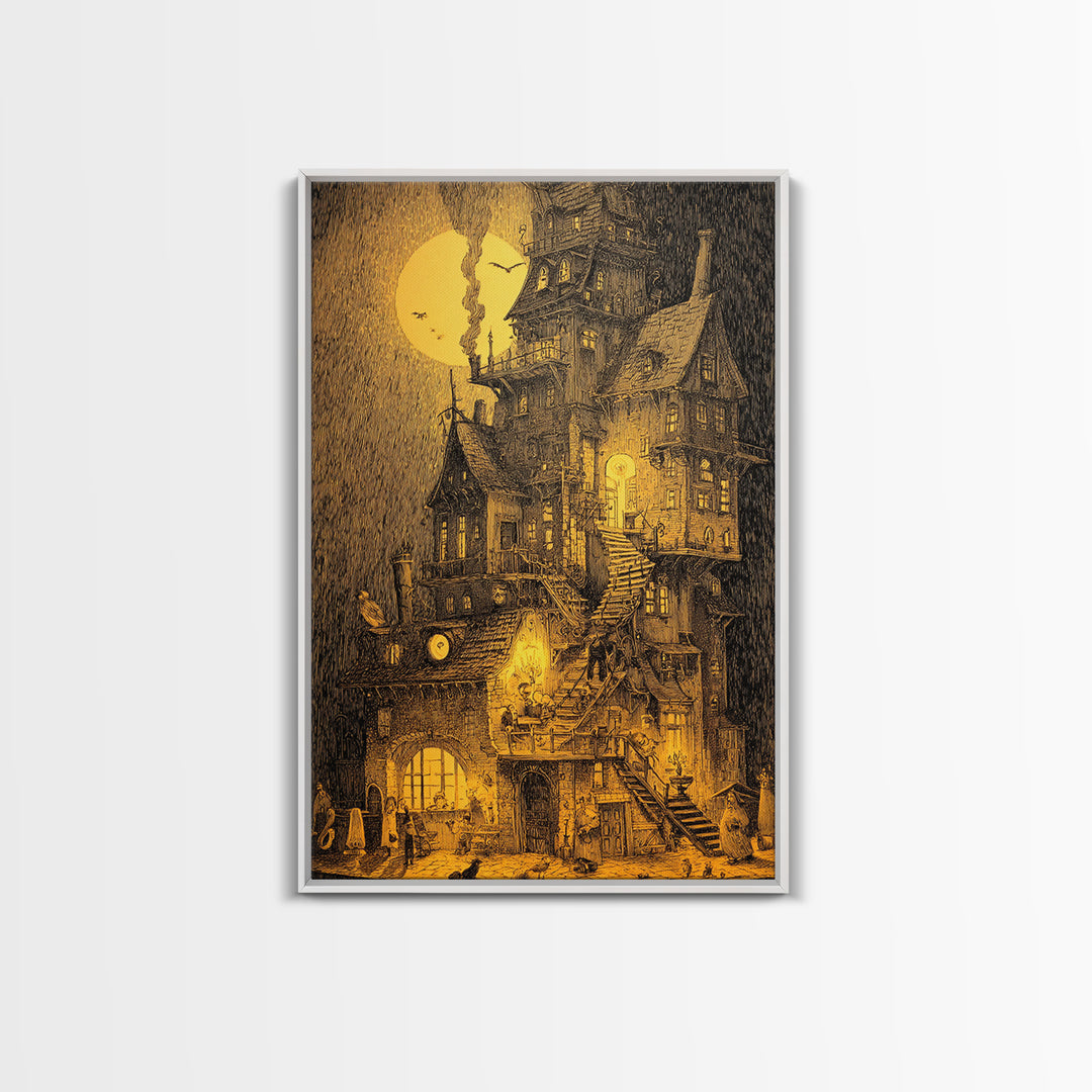The Clockwork Haunted House, Victorian Macabre Art, Vertical Wall Art, Macabre Wall Art, Canvas Print, Halloween Wall Art