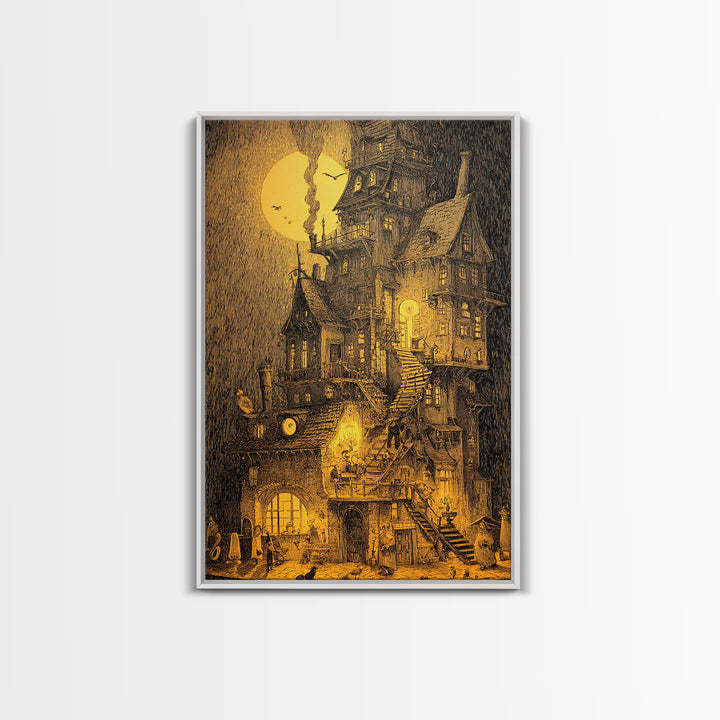 The Clockwork Haunted House, Victorian Macabre Art, Vertical Wall Art, Macabre Wall Art, Canvas Print, Halloween Wall Art