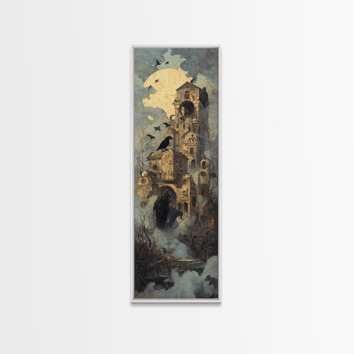 The Clockwork Haunted House, Surreal Apocalyptic Art, Tall Narrow Wall Art, Dark Fantasy Wall Art, Framed Canvas Print