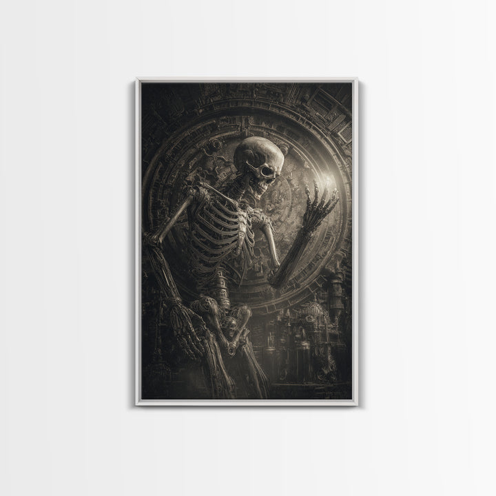 The Clockwork Haunted House, Biomechanical Horror Art, Vertical Wall Art, Dark Fantasy Wall Art, Framed Canvas Print, Halloween Wall Art