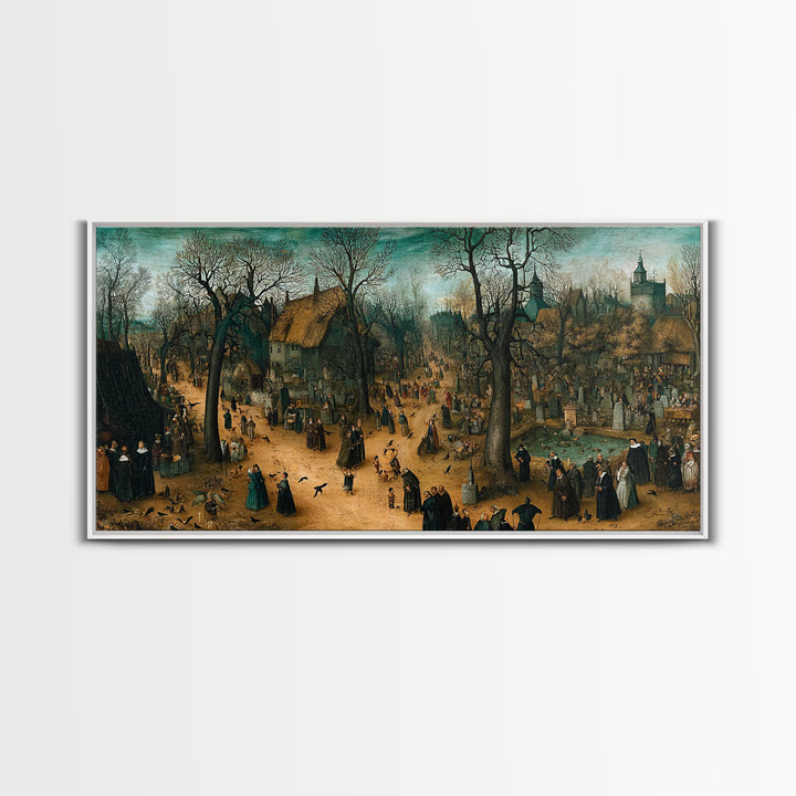 The Upside-Down Cemetery, Northern Renaissance Horror, Wide Panoramic Art, Macabre Wall Art, Canvas Print, Halloween Wall Art