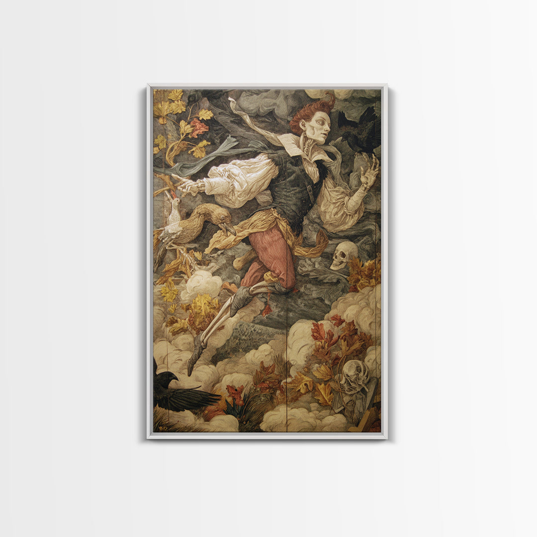 The Upside-Down Cemetery, Danse Macabre Art, Vertical Wall Art, Macabre Wall Art, Canvas Print, Halloween Wall Art