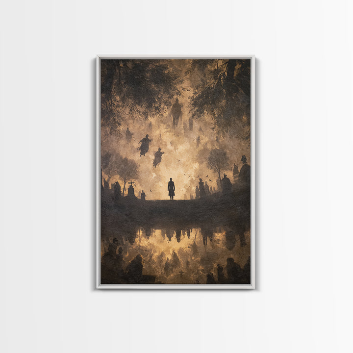 The Upside-Down Cemetery, Dark Romantic Horror Art, Vertical Wall Art, Macabre Wall Art, Framed Canvas Print, Halloween Wall Art