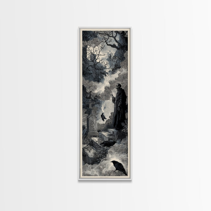 The Upside-Down Cemetery, Architectural Etching Art, Tall Narrow Wall Art, Gothic Horror Wall Art, Canvas Print