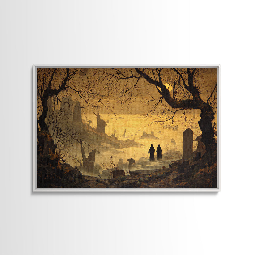 The Upside-Down Cemetery, Romantic Gothic Landscape, Landscape Wall Art, Dark Halloween Decor, Canvas Print, Halloween Wall Art