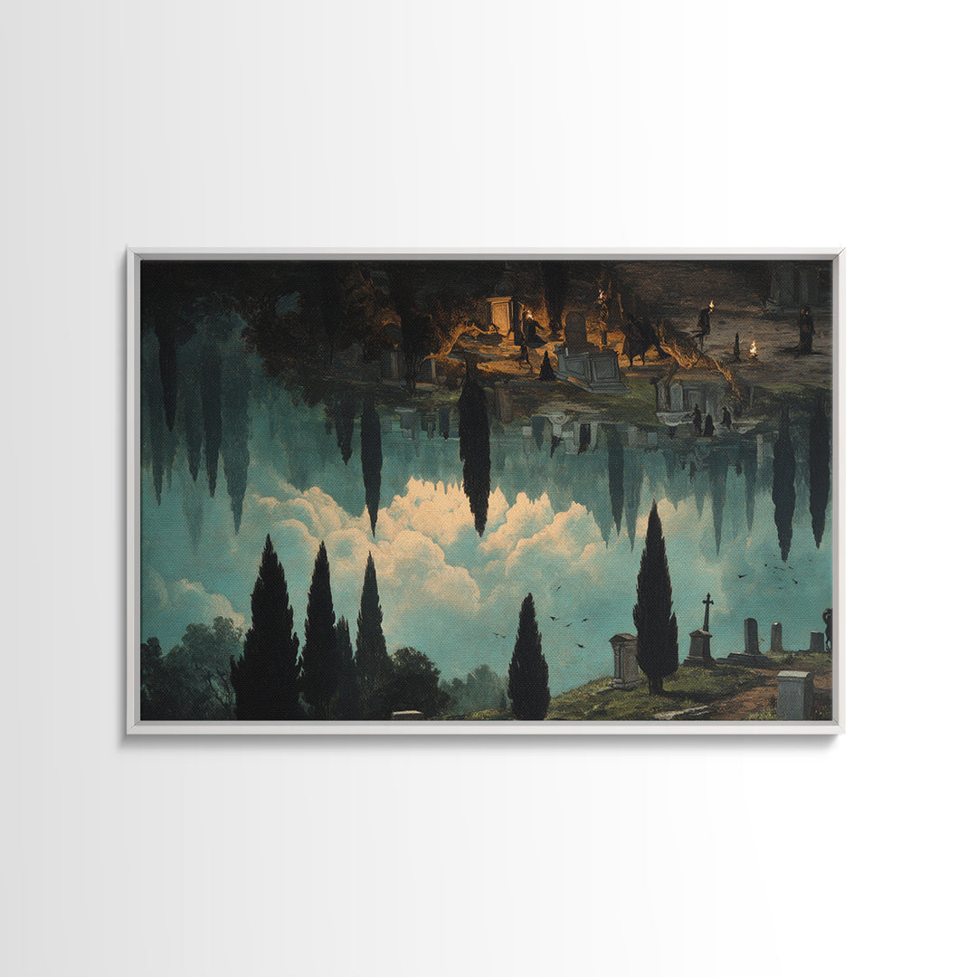 The Upside-Down Cemetery, Symbolist Gothic Landscape, Landscape Wall Art, Dark Halloween Decor, Canvas Print, Halloween Wall Art