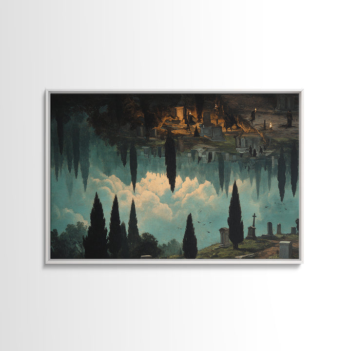 The Upside-Down Cemetery, Symbolist Gothic Landscape, Landscape Wall Art, Dark Halloween Decor, Canvas Print, Halloween Wall Art