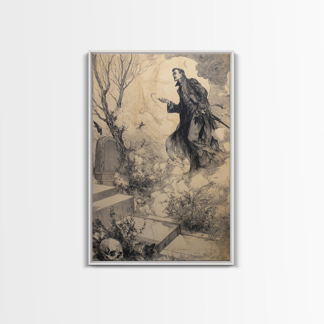 The Upside-Down Cemetery, Decadent Gothic Art, Vertical Wall Art, Macabre Wall Art, Canvas Print, Halloween Wall Art, Horror Wall Art