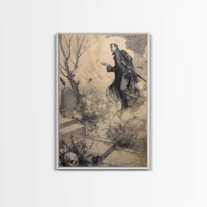 The Upside-Down Cemetery, Decadent Gothic Art, Vertical Wall Art, Macabre Wall Art, Canvas Print, Halloween Wall Art, Horror Wall Art