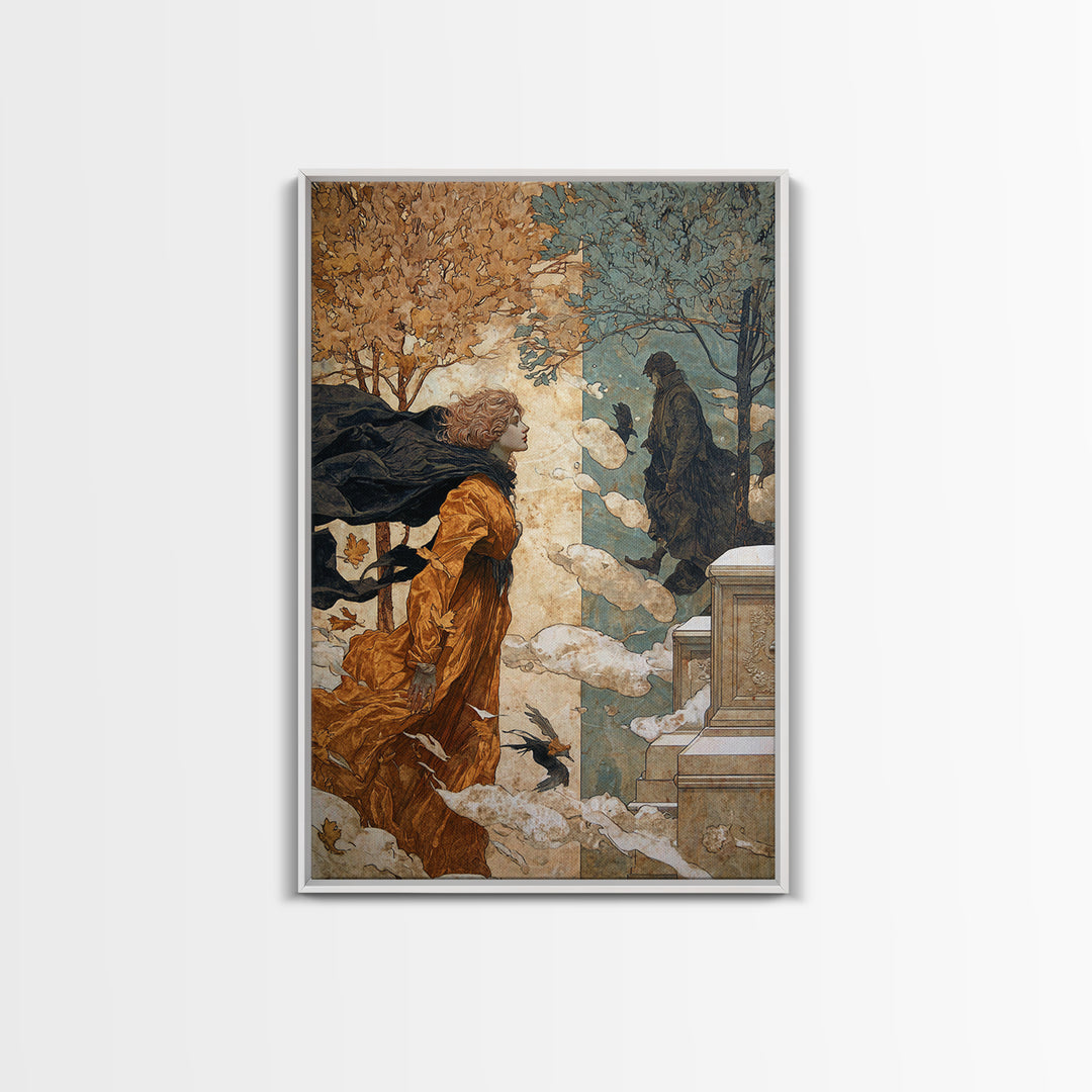 The Upside-Down Cemetery, Symbolist Death Art, Vertical Wall Art, Gothic Horror Wall Art, Framed Canvas Print, Halloween Wall Art