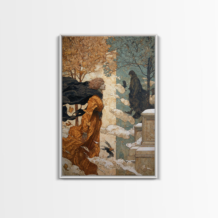 The Upside-Down Cemetery, Symbolist Death Art, Vertical Wall Art, Gothic Horror Wall Art, Framed Canvas Print, Halloween Wall Art