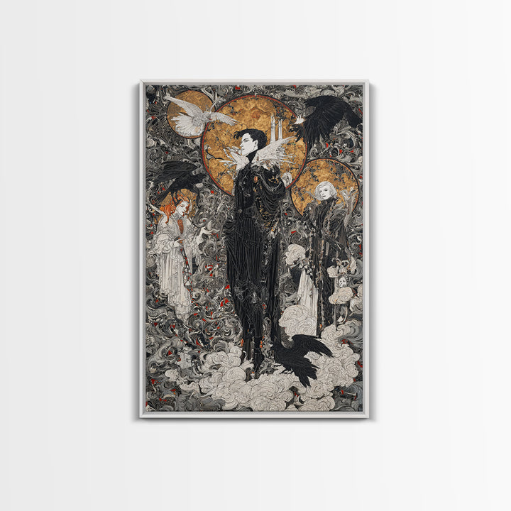 The Upside-Down Cemetery, Stained Glass Gothic Art, Vertical Wall Art, Dark Halloween Decor, Framed Canvas Print, Halloween Wall Art