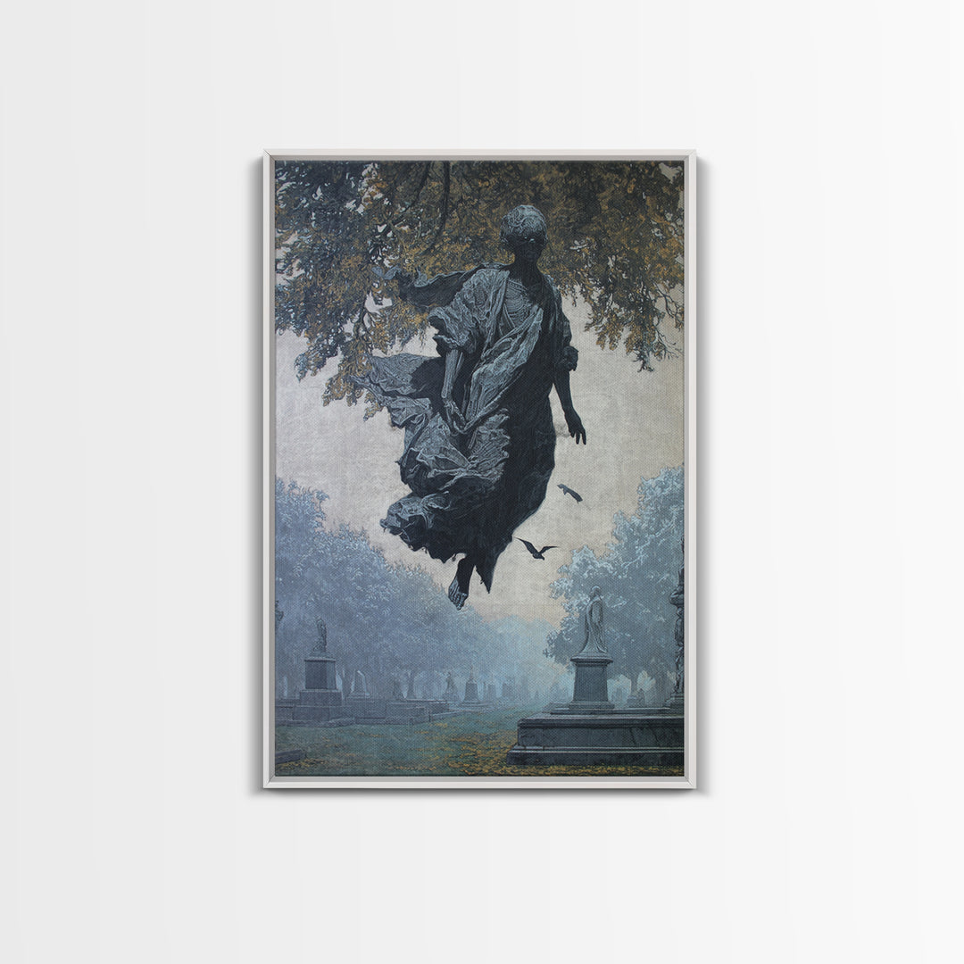 The Upside-Down Cemetery, Biomechanical Horror Art, Vertical Wall Art, Dark Halloween Decor, Framed Canvas Print, Halloween Wall Art