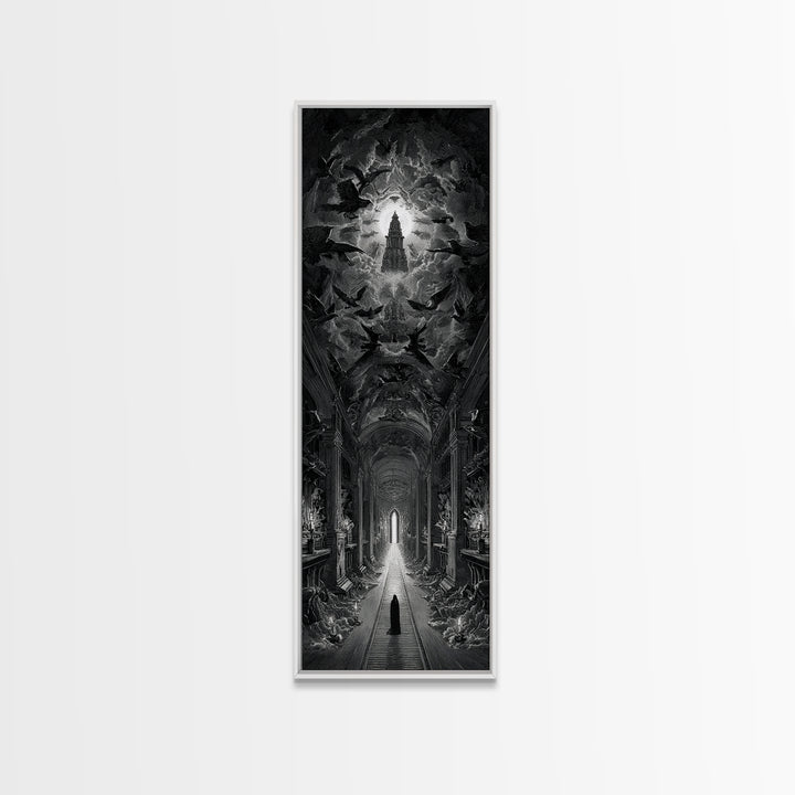 The Infinite Hallway, Gothic Engraving Art, Tall Narrow Wall Art, Macabre Wall Art, Framed Canvas Print, Halloween Wall Art