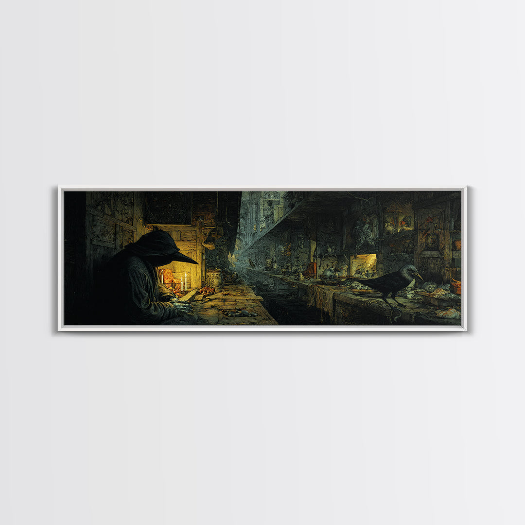 The Infinite Hallway, Medieval Grotesque Art, Extra Wide Wall Art, Dark Halloween Decor, Canvas Print, Halloween Wall Art