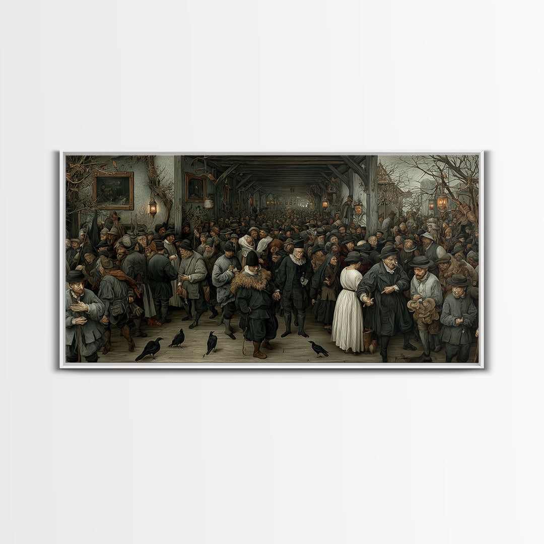 The Infinite Hallway, Northern Renaissance Horror, Wide Panoramic Art, Gothic Horror Wall Art, Canvas Print, Halloween Wall Art