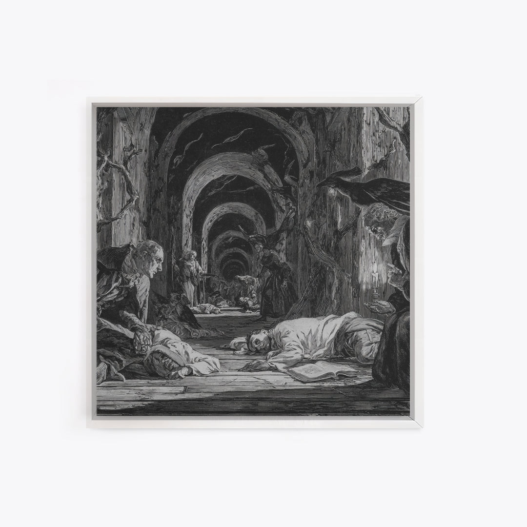 The Infinite Hallway, Gothic Nightmare Art, Square Wall Art, Dark Fantasy Wall Art, Framed Canvas Print, Halloween Wall Art