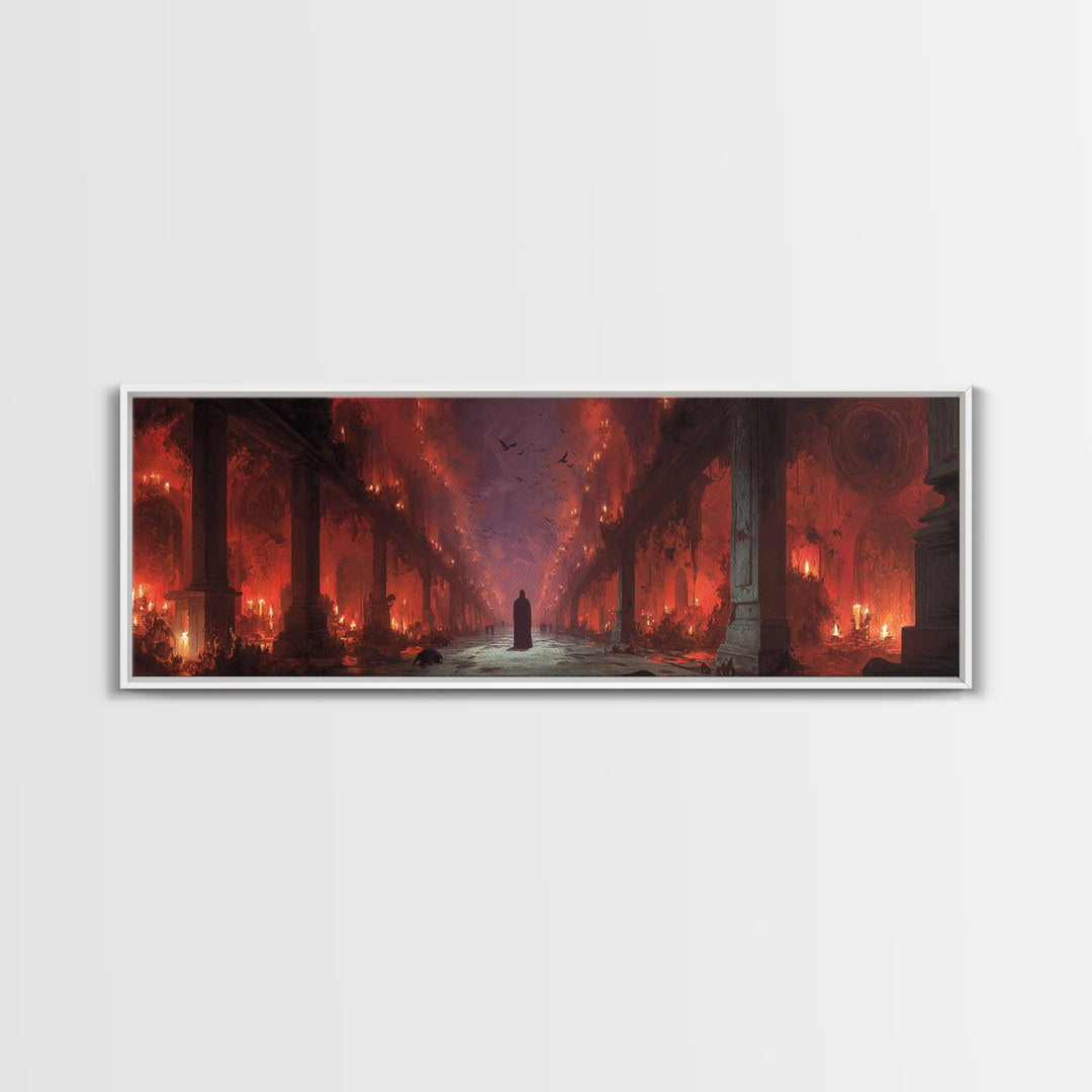 The Infinite Hallway, Apocalyptic Romantic Art, Extra Wide Wall Art, Macabre Wall Art, Framed Canvas Print, Halloween Wall Art