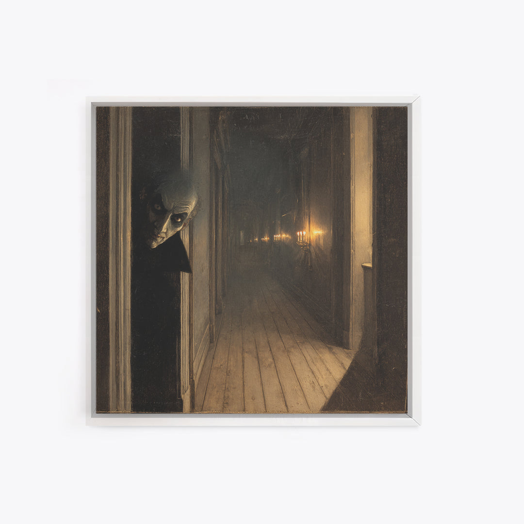 The Infinite Hallway, Symbolist Dream Art, Square Wall Art, Dark Halloween Decor, Canvas Print, Halloween Wall Art
