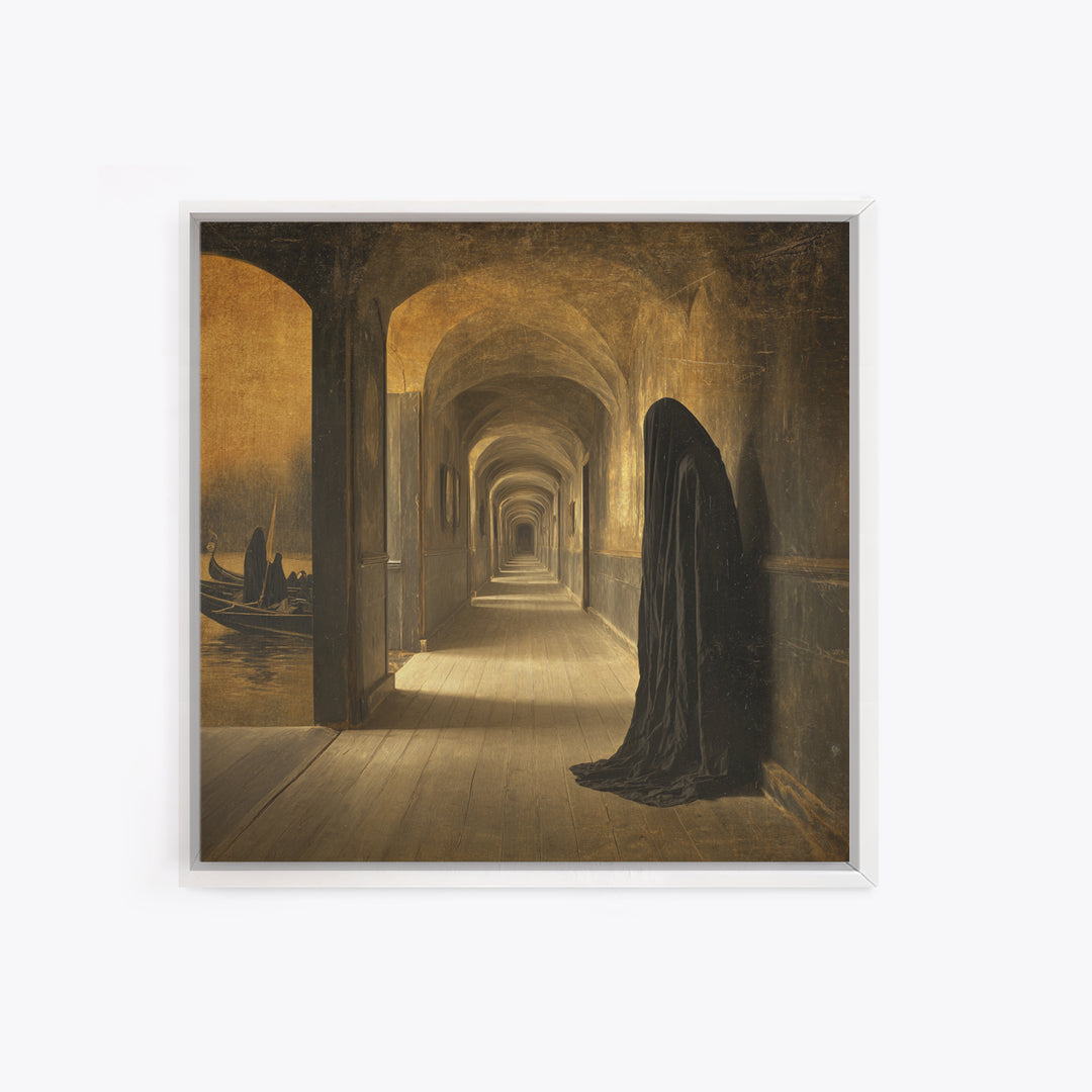 The Infinite Hallway, Symbolist Gothic Landscape, Square Wall Art, Dark Halloween Decor, Canvas Print, Halloween Wall Art, Dark Fantasy Art