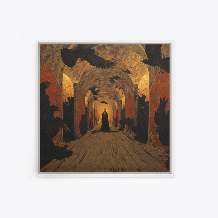 The Infinite Hallway, Dark Symbolist Art, Square Wall Art, Gothic Horror Wall Art, Canvas Print, Halloween Wall Art