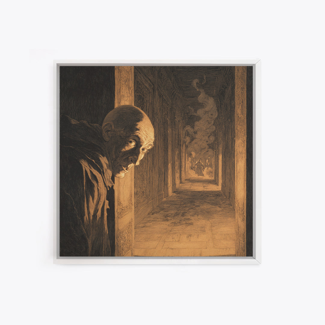 The Infinite Hallway, Symbolist Etching Art, Square Wall Art, Dark Fantasy Wall Art, Framed Canvas Print, Halloween Wall Art