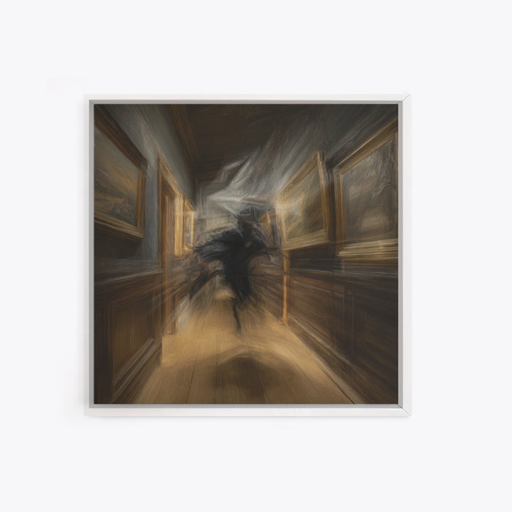 The Infinite Hallway, Expressionist Gothic Art, Square Wall Art, Macabre Wall Art, Framed Canvas Print, Halloween Wall Art
