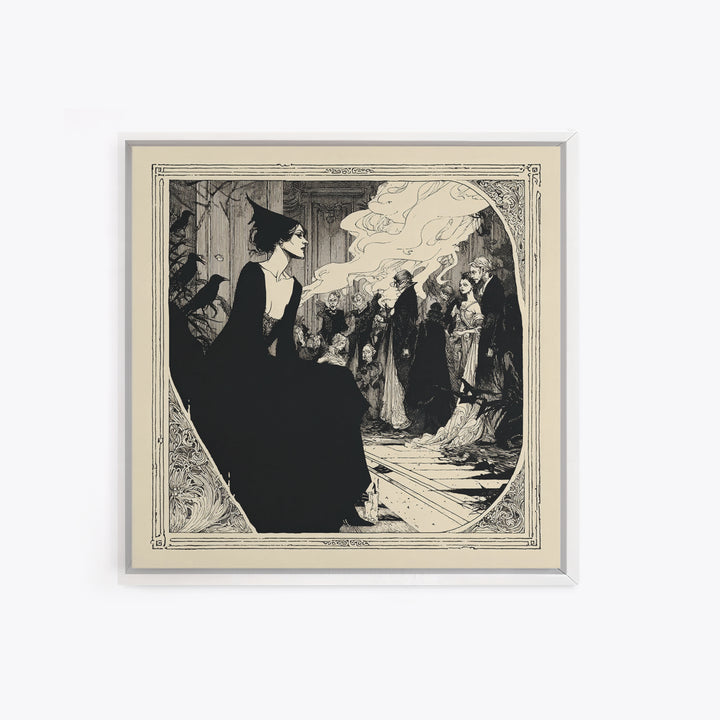 The Infinite Hallway, Decadent Line Art, Square Wall Art, Dark Halloween Decor, Canvas Print, Halloween Wall Art