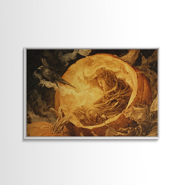 The Moon Inside A Pumpkin, Dark Renaissance Art, Landscape Wall Art, Dark Fantasy Wall Art, Framed Canvas Print