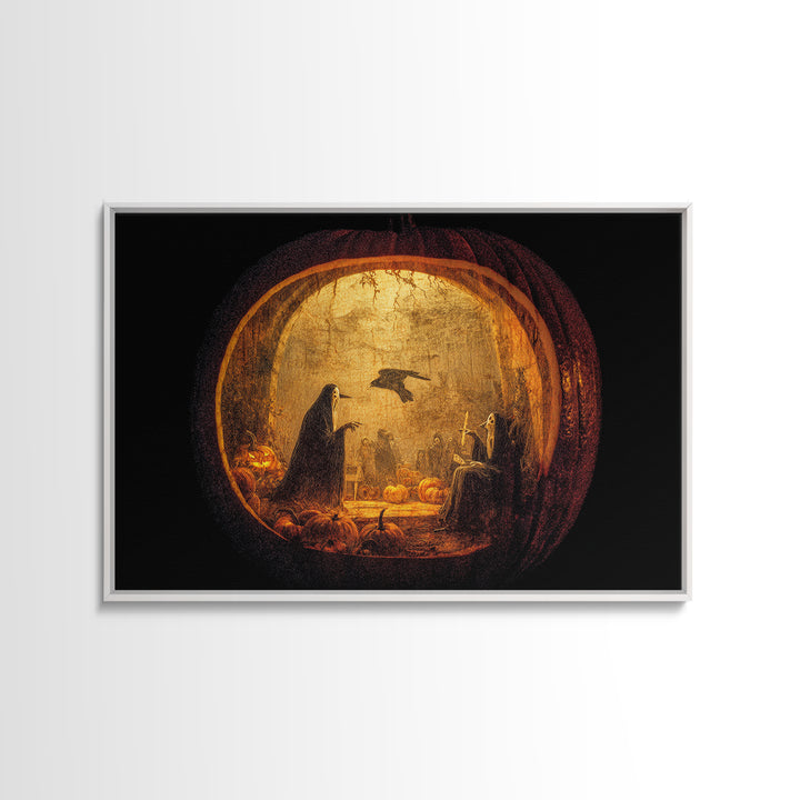 The Moon Inside A Pumpkin, Dark Romantic Horror Art, Landscape Wall Art, Gothic Horror Wall Art, Framed Canvas Print, Halloween Wall Art