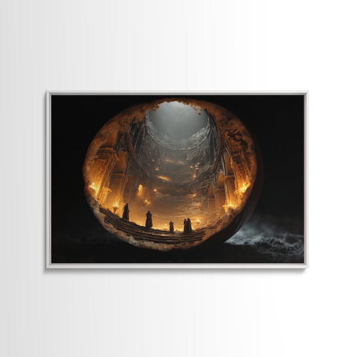 The Moon Inside A Pumpkin, Architectural Etching Art, Landscape Wall Art, Macabre Wall Art, Framed Canvas Print