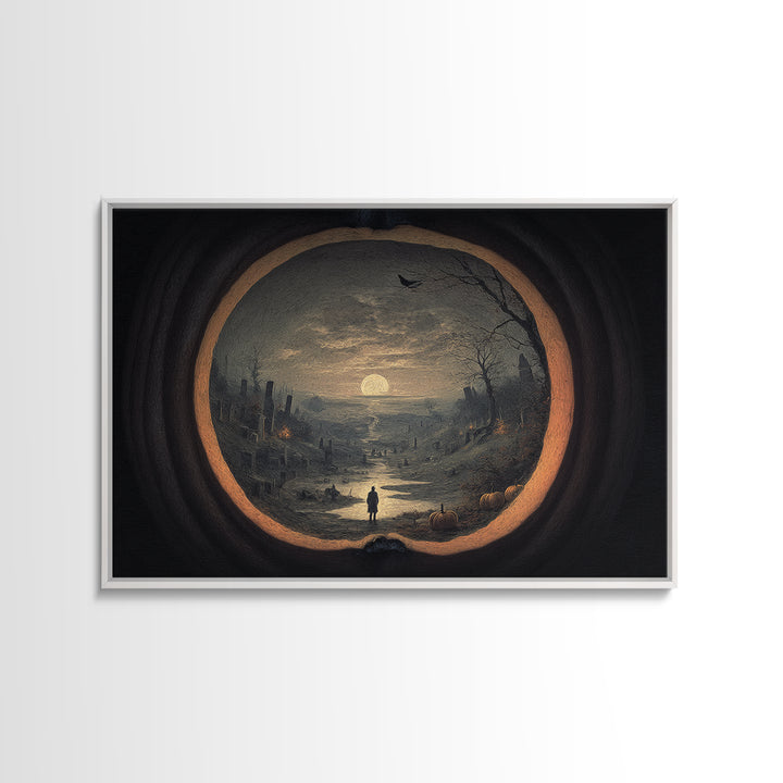 The Moon Inside A Pumpkin, Romantic Gothic Landscape, Landscape Wall Art, Macabre Wall Art, Canvas Print, Halloween Wall Art