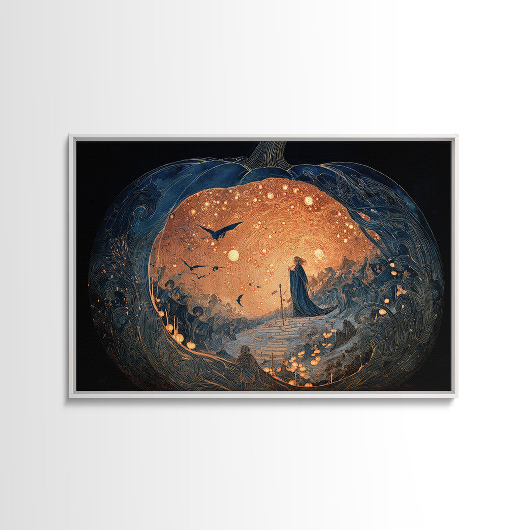 The Moon Inside A Pumpkin, Symbolist Death Art, Landscape Wall Art, Dark Fantasy Wall Art, Canvas Print, Halloween Wall Art